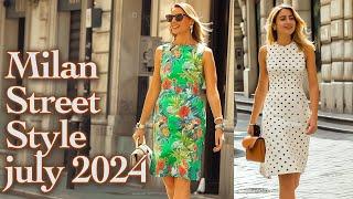Milan Street Style July 2024. How Italian Fashionistas wear summer trends. Top summer sundresses