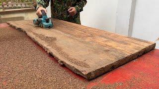 Restoration Of Rotten Wood By Skillful Carpenters - Craft Sturdy Table From Naturally Reclaimed Wood