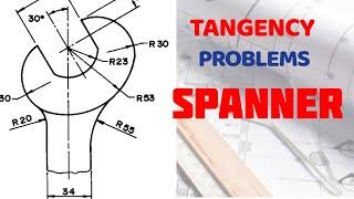 Spanner 2 - tangency in | Technical drawing | Engineering drawing