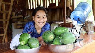 Harvesting papaya to make pickled "Atsaw + PorkChicharon" for dinner | Province, Bohol Philippines