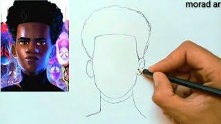 How to draw Miles Morales face with pencil in an easy way