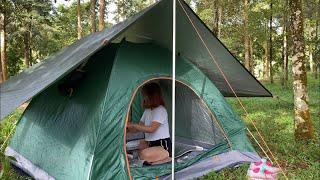 SOLO OVERNIGHT CAMPING IN THE RAIN – RELAXING IN THE TENT WITH SATISFYING SOUND OF NATURE – ASMR