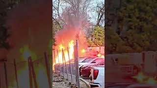 Heavy fire engulfs cars at the Nutmeg Bowl in Fairfield Connecticut today