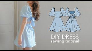 DIY Puff-Sleeved Dress with an Open Back + NEW PDF Sewing Pattern