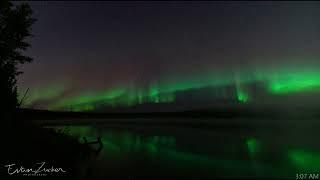 Time lapse of aurora over a lake in the community of Watson Lake in the Yukon Territory