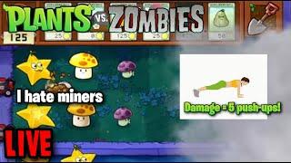 PVZ but if a zombie BITES a plant I DO 5 push-ups! (or 10 squats) (pvz nohit, day15)