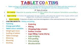 Tablet Coating Process,Principles,advantages, Parameters, problems and solutions