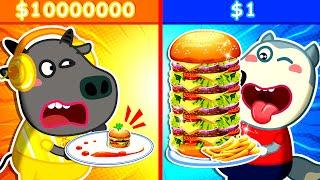 $1 Burger VS $10,000 Burger! A Fun Lesson on Kindness!  Wolfoo Kids Cartoon