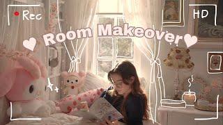 aesthetic room makeover  (coquette / pinterest inspired) new bed + painting walls + decor