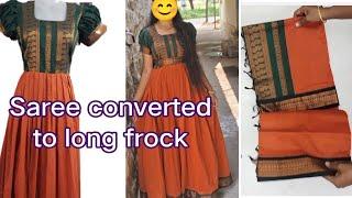 Saree converted long frock #tailoringchannel #tailoring #radhikatailoring #blousestitching