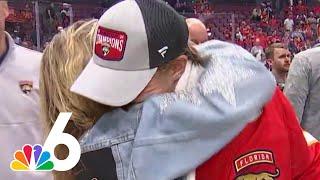 Panthers' Anton Lundell shares emotional embrace with family after Stanley Cup win