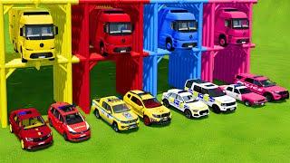 TRANSPORTING ALL POLICE CARS and AMBULANCE EMERGENCY VEHICLES WITH MERCEDES ELECTRIC TRUCKS ! FS22