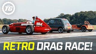 RETRO DRAG RACE: Caterham 170R vs Mini Oselli vs Tipo 184 | Top Gear