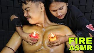 Candle Fire Massage by Barber Girl | Heavy Oil Body Massage | Head Massage & Neck Cracking | ASMR