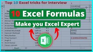 10 Excel Formula used daily at WORK | Excel formula for job interview | Excel formula  hacks