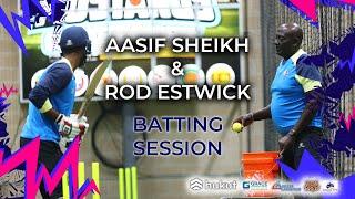 Wicketkeeper Batter Aasif Sheikh and Coach Rod Estwick in batting nets ahead of ICC T20 World Cup