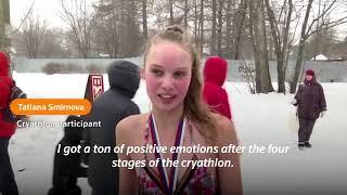 Bikini clad Russians compete in cryathlon