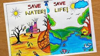 World Water Day Poster Drawing | Save Water Save Life Drawing | Save Water Save Earth poster drawing