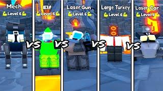 MECH vs ELF vs LASER GUN vs LARGE TURKEY vs LASER CAR IN ENDLESS MODE! TOILET TOWER DEFENSE!