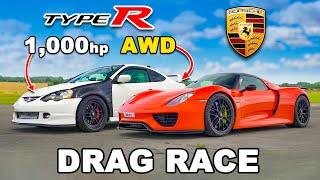 1,000hp AWD Honda v Porsche 918 Spyder: DRAG RACE