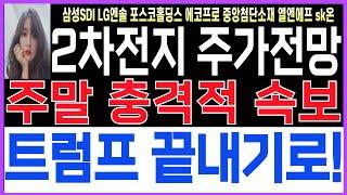 [2차전지 주가전망] [엔켐 LG엔솔 삼성SDI 에코프로 에코프로비엠 포스코퓨처엠 포스코홀딩스  엘앤에프 SK온 ]주말새벽충격적 속보! 트럼프 끝내기로했다! #2차전지관련주