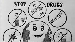 International Day Against Drug Abuse Drawing | How to Draw Stop Drug Drawing | Say No to Drug Poster