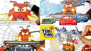 Compilation - Frank Harvester Chases Different Racers . CARS Drawing Coloring Pages | Tim Tim TV