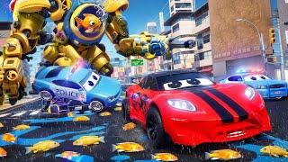 Giant Fish Robot attacks Cars City | Police Cars Epic Showdown and Rescue | Hero Cars New Episode