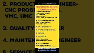 Mechanical Engineers job's department Design, Quality, Production, Marketing, Maintenance etc.