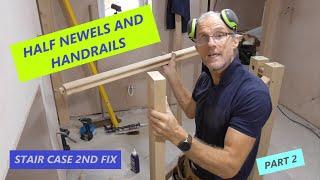 UK Carpentry 2nd fixing ***fitting oak staircase half newels and handrails***Part 2