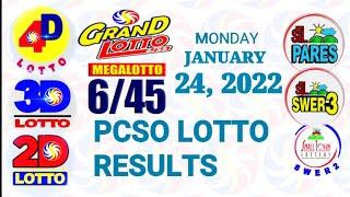 Lotto Result January 24 2022 (Monday), 6/45, 6/55, 3D, 2D | PCSO Lottery draw