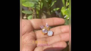 Lavender moon quartz and sapphire gold earrings handmade by Filipino artisans