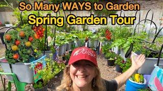 Garden Tour Spring TIPS Growing Tomatoes Lettuce Herbs Vegetables & Raised Bed Container Gardening