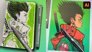 Traditional vs Digital: Pen & Ink Illustration + Adobe Illustrator Process Vlog