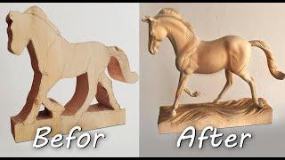 How to carve a horse out of wood . Horse sculpture.  Woodcarving