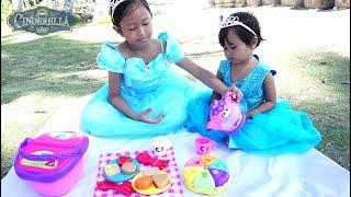 Princess CINDERELLA & Sister  Mainan Anak Picnic Basket + Tea Party  Let's Play Jessica Jenica