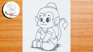 Cute Bal Hanuman Easy Drawing | Hanuman Pencil Sketch | God Hanuman Drawing