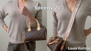 Speedy 20 monogram with Beige Bandoulière review + mod shots & LV strap chat + what's in my bag