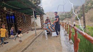 The beginning of rain in the village. Narges and Babak were surprised by the first rain