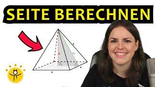 Quadratische PYRAMIDE Seiten berechnen mit PYTHAGORAS – Seitenhöhe, Höhe, Seitenkante