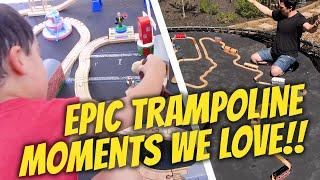 Epic Trampoline Challenges! Trains, Tracks & Fun! 