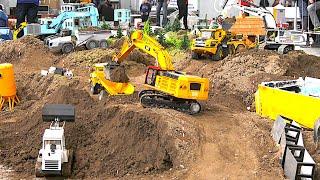 BIG RC Construction Site Excavators Dump Trucks Wheel Loader + Houses on Fire / RC Truck Fest 2024