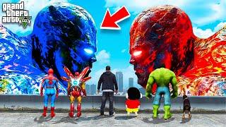 GTA5: Lava Titan God Monster Vs Ice Titan God Monster Fight Shin Chan,Franklin Trying to Save World