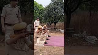 Gun firing in kneeling position