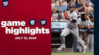 Nationals vs. Brewers Game Highlights (7/12/24) | MLB Highlights