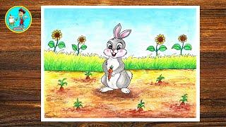 Rabbit Scenery Drawing Easy || How To Draw Rabbit Step By Step || Child Drawing || Royal Drawing