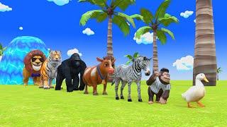 Long Slide Game With Cow Elephant Bear Monkey Mammoth Tiger - 3d Animal Game - Funny Toon 3D Animals