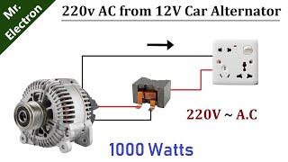 220v AC from 12v 90 Amps Car Alternator 1000W DIY