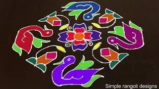 Beautiful Rangoli Swans Kolam Designs With 16 to 4 Dots Cute muggulu