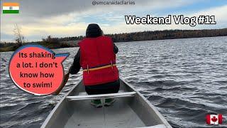 Indian couple in Canada Vlog | Beautiful autumn views on a boat in Canada | Canoeing on Rice Lake